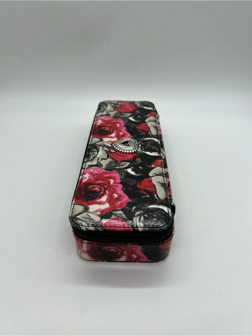 Brighton Madison Rose Floral Zip Jewelry Case with Heart Emblem